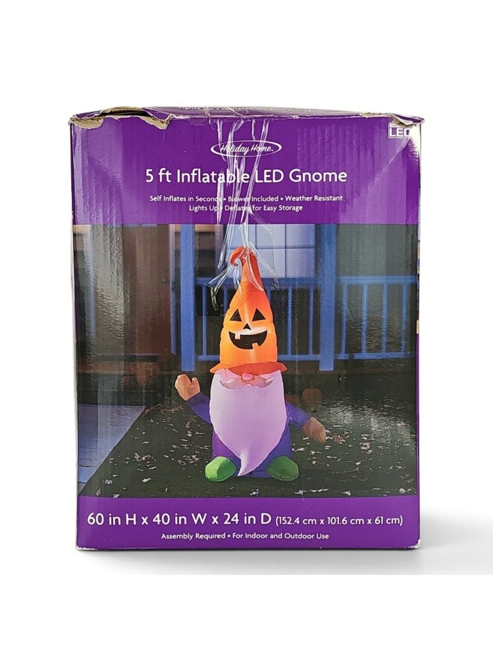 Holiday Home Halloween 5 Ft Inflatable LED Pumpkin Gnome Outdoor Yard Decor